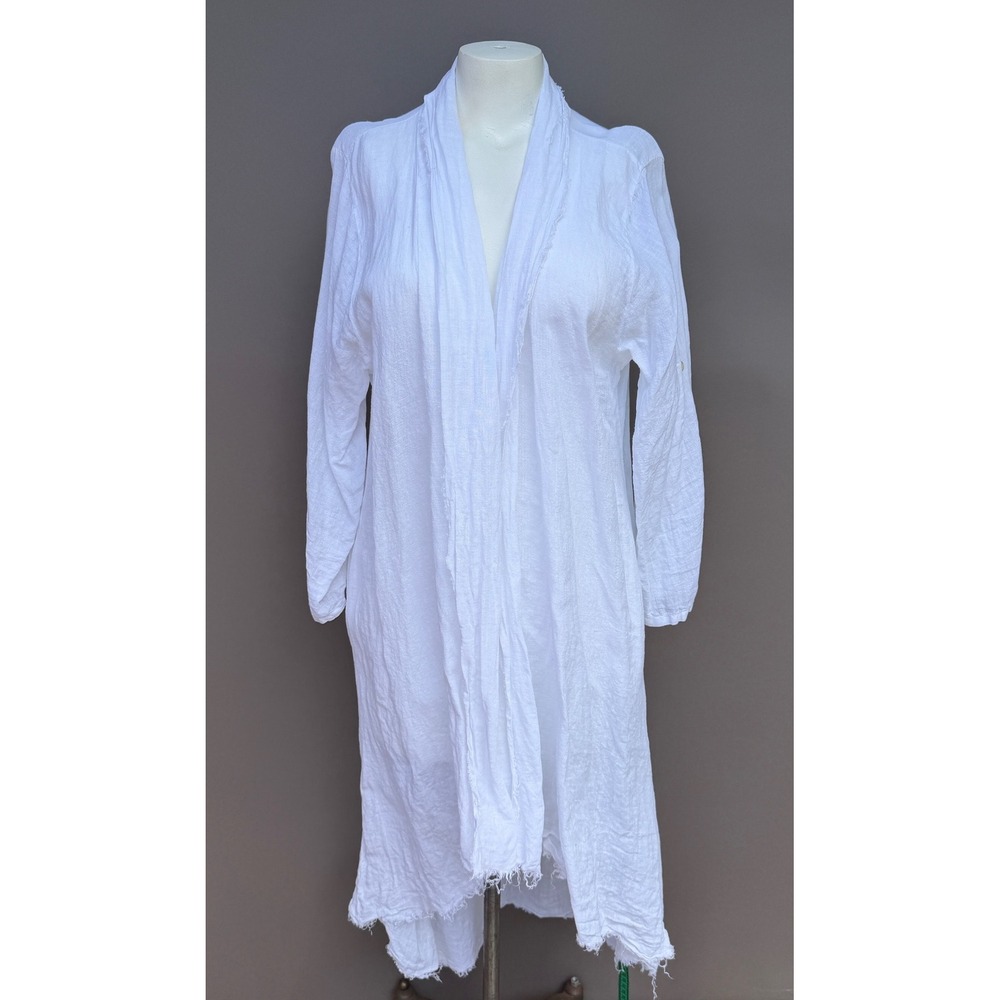 Scandal Italy White Linen Gauze Calisto Duster Cardigan OS Pockets Boho Coat